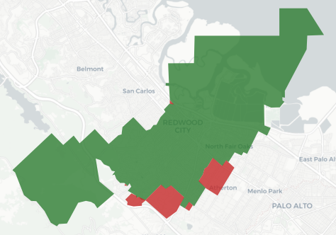 Redwood City Elementary School District Measure C results map